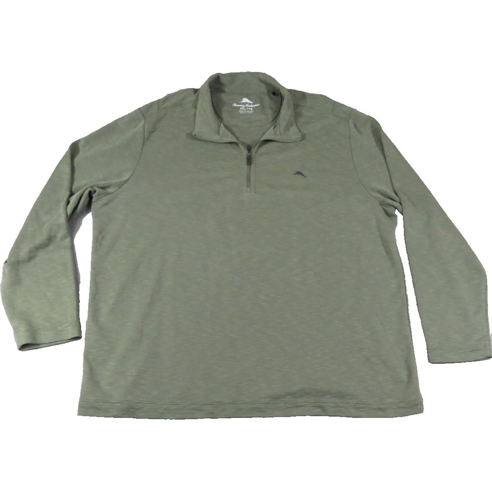 Tommy Bahama Mens XXL Green Modal Tencel Blend 1/4 Zip‎ Pullover Sweater Marlin